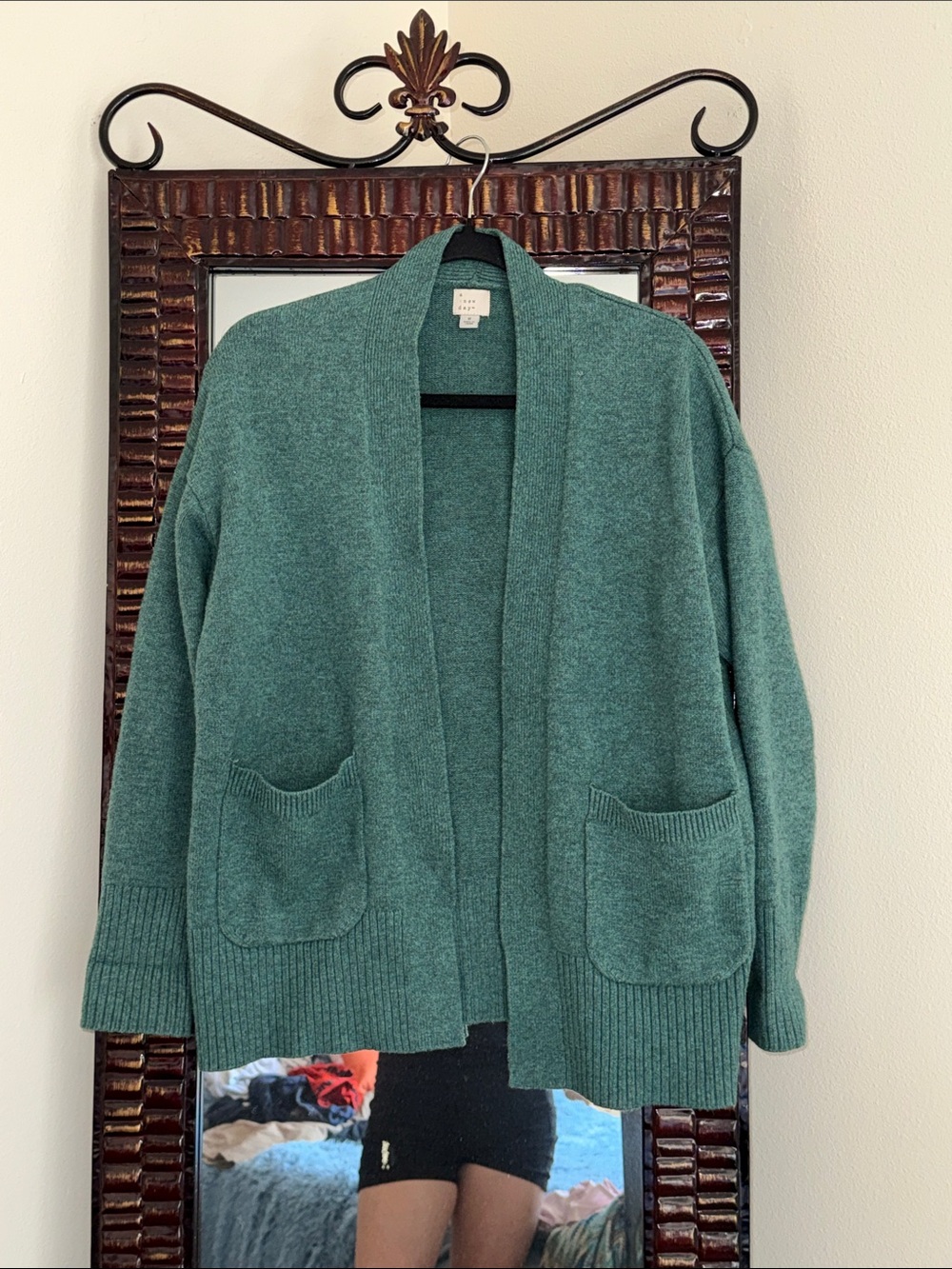 A New Day Open-Front Heathered Green Pocket Cardigan Sweater - Women's